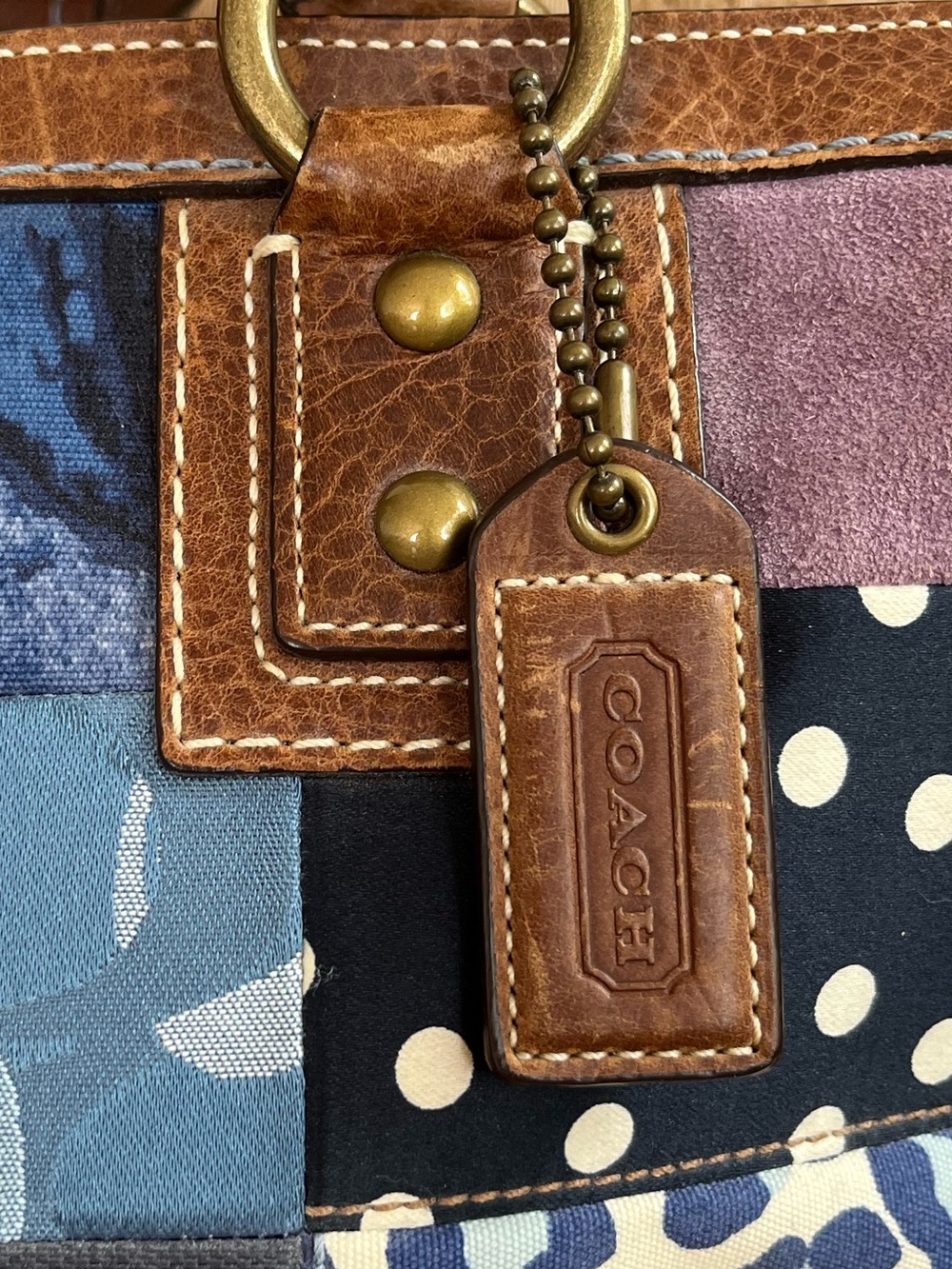 COACH 10816 Denim & Suede Patchwork Satchel bag Tan Leather Y2K - Picture 4 of 11